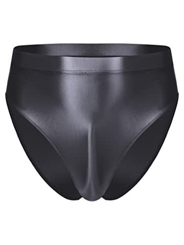TiaoBug Herren ÖL Glanz Unterhosen Slip Glatte Stretch Hipster Panty Elastische Taille Badehose Hot Pants Dunkelgrau D XL von TiaoBug