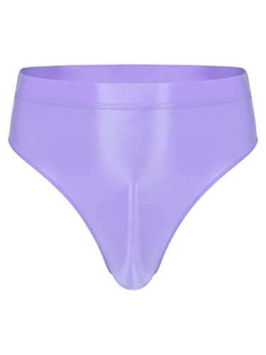 TiaoBug Herren ÖL Glanz Unterhosen Slip Glatte Stretch Hipster Panty Elastische Taille Badehose Hot Pants Hell Lila C XL von TiaoBug