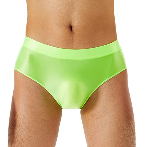 TiaoBug Herren ÖL Glanz Unterhosen Slip Glatte Stretch Hipster Panty Elastische Taille Badehose Hot Pants Leucht Grün M von TiaoBug