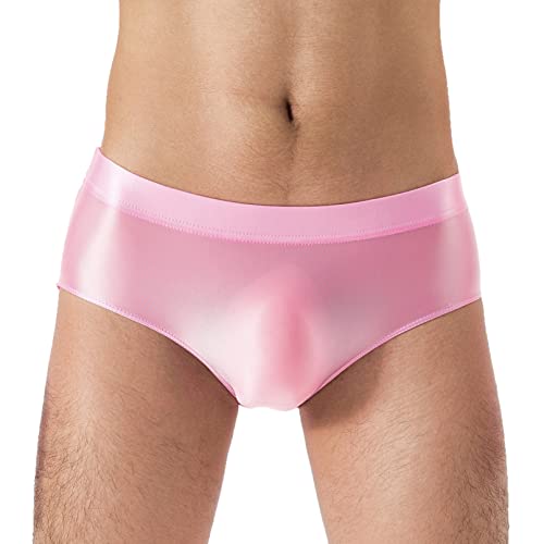 TiaoBug Herren ÖL Glanz Unterhosen Slip Glatte Stretch Hipster Panty Elastische Taille Badehose Hot Pants Rosa L von TiaoBug