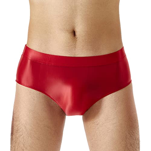 TiaoBug Herren ÖL Glanz Unterhosen Slip Glatte Stretch Hipster Panty Elastische Taille Badehose Hot Pants Rot M von TiaoBug