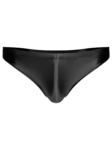 TiaoBug Herren ÖL Glanz Unterhosen Slip Glatte Stretch Hipster Panty Elastische Taille Badehose Hot Pants Schwarz B L von TiaoBug