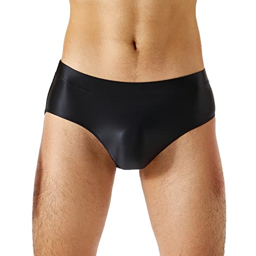 TiaoBug Herren ÖL Glanz Unterhosen Slip Glatte Stretch Hipster Panty Elastische Taille Badehose Hot Pants Schwarz XL von TiaoBug