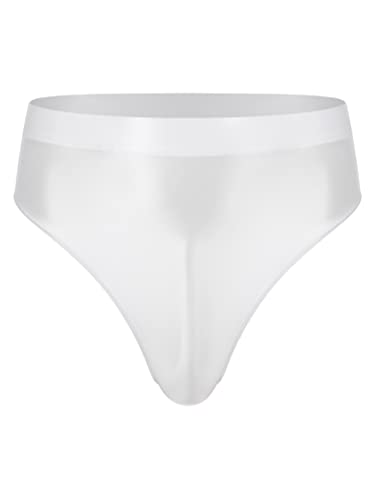 TiaoBug Herren ÖL Glanz Unterhosen Slip Glatte Stretch Hipster Panty Elastische Taille Badehose Hot Pants Weiß C XXL von TiaoBug