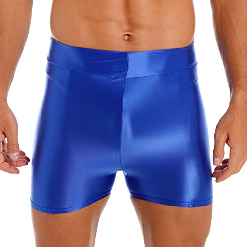 TiaoBug Herren Öl Glanz Boxershorts Retroshorts Kurze Hose Sport Leggings Tights Laufhose Fitnesshose Trainingsshorts Hot Pants Knielang Kompressonshose Blau C XL von TiaoBug