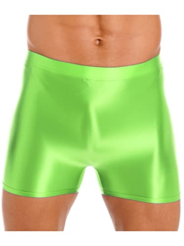 TiaoBug Herren Öl Glanz Boxershorts Retroshorts Kurze Hose Sport Leggings Tights Laufhose Fitnesshose Trainingsshorts Hot Pants Knielang Kompressonshose Leucht Grün B XL von TiaoBug