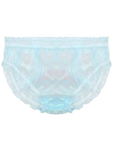 TiaoBug Herren Organza Unterhosen Transparent Sissy Slip Bikini Briefs Hipster mit Rüschen Gerafft Mini Strings Tanga erotische Unterwäsche Reizwäsche gr. M-XL Blau XL von TiaoBug