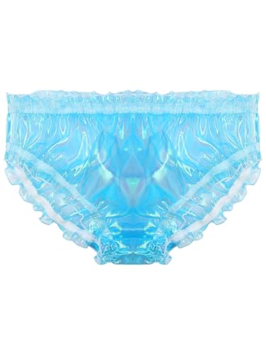 TiaoBug Herren Organza Unterhosen Transparent Sissy Slip Bikini Briefs Hipster mit Rüschen Gerafft Mini Strings Tanga erotische Unterwäsche Reizwäsche gr. M-XL Himmelblau XL von TiaoBug