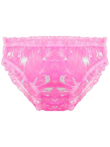 TiaoBug Herren Organza Unterhosen Transparent Sissy Slip Bikini Briefs Hipster mit Rüschen Gerafft Mini Strings Tanga erotische Unterwäsche Reizwäsche gr. M-XL Hot Pink XL von TiaoBug