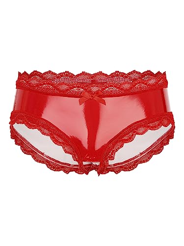 TiaoBug Herren Ouvert-Slip Wetlook Lack Leder String Tanga Unterwäsche Unterhosen Sissy Höschen Panties Offenes Hintern Männer Erotische Dessous Gogo Clubwear Rot G 4XL von TiaoBug