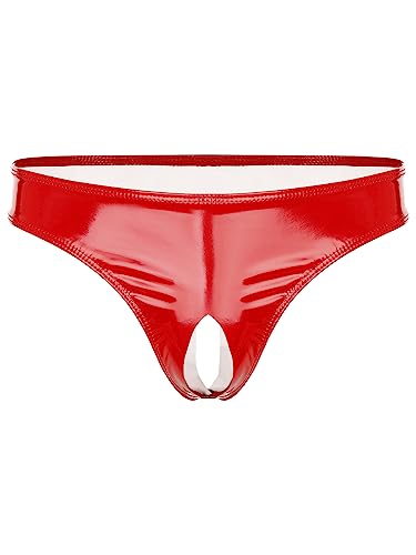 TiaoBug Herren Ouvert-Slip Wetlook Lack Leder String Tanga Unterwäsche Unterhosen Sissy Höschen Panties Offenes Hintern Männer Erotische Dessous Gogo Clubwear Rot H XL von TiaoBug