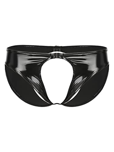 TiaoBug Herren Ouvert-Slip Wetlook Lack Leder String Tanga Unterwäsche Unterhosen Sissy Höschen Panties Offenes Hintern Männer Erotische Dessous Gogo Clubwear Schwarz E 4XL von TiaoBug