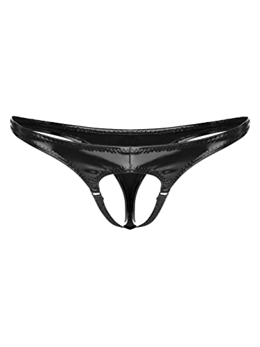 TiaoBug Herren Ouvert-Slip Wetlook Lack Leder String Tanga Unterwäsche Unterhosen Sissy Höschen Panties Offenes Hintern Männer Erotische Dessous Gogo Clubwear Schwarz F 3XL von TiaoBug