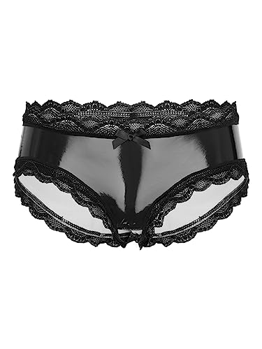 TiaoBug Herren Ouvert-Slip Wetlook Lack Leder String Tanga Unterwäsche Unterhosen Sissy Höschen Panties Offenes Hintern Männer Erotische Dessous Gogo Clubwear Schwarz G XL von TiaoBug