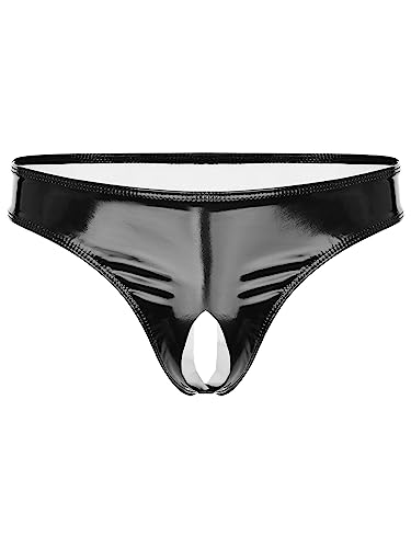 TiaoBug Herren Ouvert-Slip Wetlook Lack Leder String Tanga Unterwäsche Unterhosen Sissy Höschen Panties Offenes Hintern Männer Erotische Dessous Gogo Clubwear Schwarz H S von TiaoBug