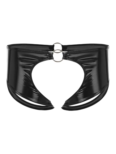 TiaoBug Herren Ouvert-Slip Wetlook Lack Leder String Tanga Unterwäsche Unterhosen Sissy Höschen Panties Offenes Hintern Männer Erotische Dessous Gogo Clubwear Schwarz I L von TiaoBug