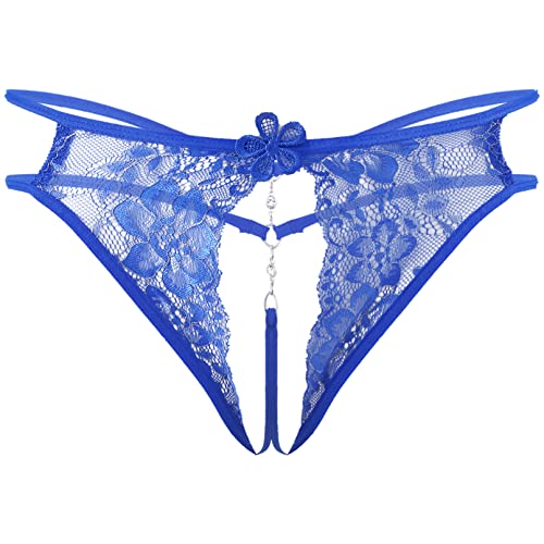 TiaoBug Herren Ouvert String Tanga Transparent Spitzen Slip Offener Schritt Sexy Unterwäsche mit Metall Penis Ring Fetisch Sexspielzeug Blau C Einheitsgröße von TiaoBug