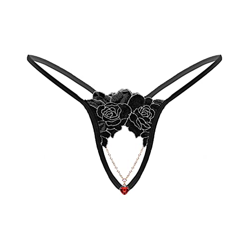 TiaoBug Herren Ouvert String Tanga Transparent Spitzen Slip Offener Schritt Sexy Unterwäsche mit Metall Penis Ring Fetisch Sexspielzeug Schwarz B Einheitsgröße von TiaoBug