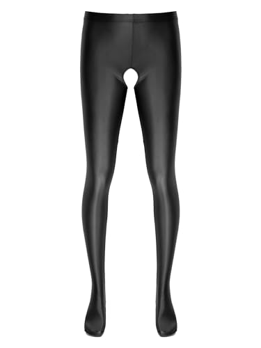 TiaoBug Herren Ouvert Strumpfhose ÖL Glanz Pantyhose Offen mit Cut-Out im Schritt Stretch Stockings Erotische Pants Reizwäsche Schwarz XL von TiaoBug