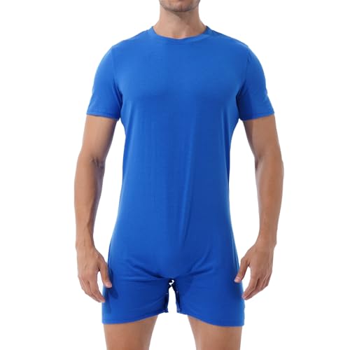 TiaoBug Herren Overalls Kurzarm Body Rundhals Unterhemd Boxer Shorts Unterhosen Männer Einteiler Stretch Unterwäsche Blau XL von TiaoBug