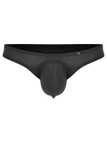 TiaoBug Herren Sexy Unterhosen Slip mit Bulge Beutel Elastische Niedrige Taille Hipster Panty Einfarbig G-String Schwarz A XL von TiaoBug