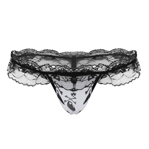 TiaoBug Herren Slip Spitzen Unterwäsche Männer G-String Tangas Thong T-Back reizvoll Sissy Höschen Supermini sexy Brief Bulge Penis Beutel mit Muster Reizwäsche Weiß M von TiaoBug