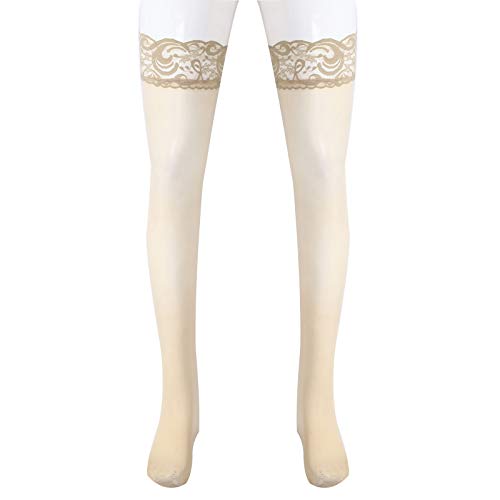 TiaoBug Herren Spitze Kniestrümpfe Sexy Halterlose Strümpfe Oberschenkel Hoch Feinkniestrümpfe Stockings Clubwear Cosplay Party Kostüm Nude A One Size von TiaoBug