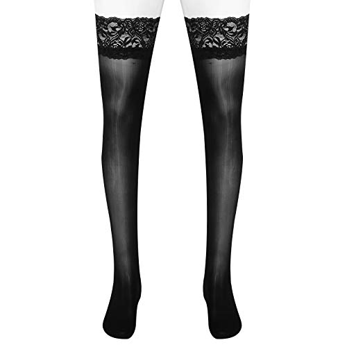 TiaoBug Herren Spitze Kniestrümpfe Sexy Halterlose Strümpfe Oberschenkel Hoch Feinkniestrümpfe Stockings Clubwear Cosplay Party Kostüm Schwarz A One Size von TiaoBug