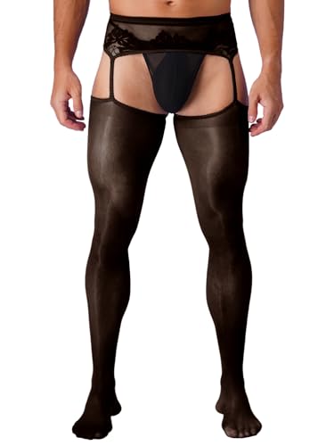 TiaoBug Herren Spitzen Strapsstrumpfhose Ouvert-Strumpfhose Slip Pantyhose Nylon Pants offen im Schritt Erotik Dessous Männer Reizwäsche Unterhose Schwarz H Einheitsgröße von TiaoBug