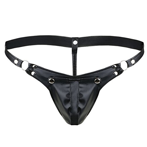 TiaoBug Herren String Tangas Wetlook Unterhose Slip Männer Bikini Briefs G-String mit Bulge Pouch Lack Leder Shorts Gay Sexy Unterwäsche Mit abnehmbarem Beutel M von TiaoBug