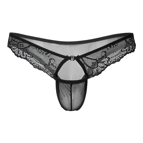 TiaoBug Herren String Tangas transparente Unterwäsche Low Rise Slips Bikini G-String Unterhose T Back Thongs sexy Underwear Hose Pants Dessous Männer Reizwäsche Schwarz C M von TiaoBug