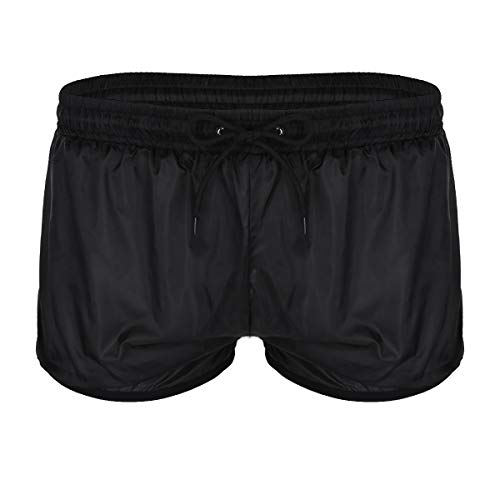 TiaoBug Herren Unterhosen Boxer Shorts Kurze Hose Badehose Dünne Unterwäsche Retroshorts Männer Trunks Pants in Schwarz Weiß Rose Blau Rot Schwarz XL von TiaoBug