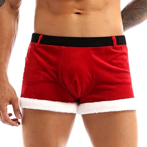 TiaoBug Herren Weihnachten Unterwäsche Flannel Unterhose Boxershorts Boxer Shorts Briefs/String Tanga Slip Lustige Männer Dunkelrot XXL von TiaoBug