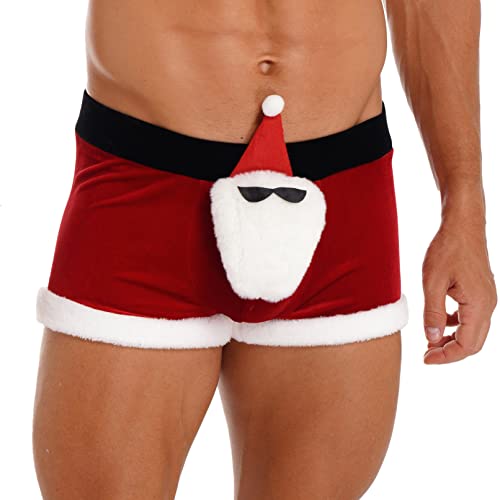 TiaoBug Herren Weihnachten Unterwäsche Flannel Unterhose Boxershorts Boxer Shorts Briefs/String Tanga Slip Lustige Männer Rot K XL von TiaoBug