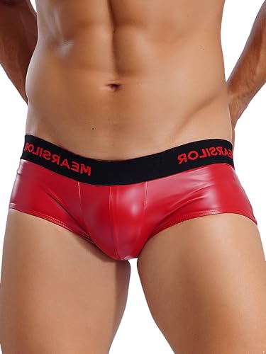 TiaoBug Herren Wetlook Boxershorts Lack Leder Retroshorts Push Up Bulge Beutel Unterhosen Sport Unterwäsche Metallic Shorts Slim Fit Trunks Clubwear Rot XXL von TiaoBug