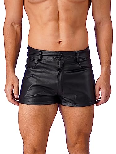 TiaoBug Herren Wetlook Boxershorts Leder Shorts Sexy Unterwäsche Schwarz Lackoptik Erotik Wäsche Männer Unterhose Reizwäsche Schwarz E M von TiaoBug