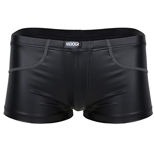 TiaoBug Herren Wetlook Boxershorts Leder Shorts Sexy Unterwäsche Schwarz Lackoptik Erotik Wäsche Männer Unterhose Reizwäsche Schwarz M von TiaoBug