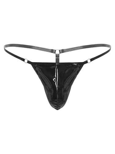 TiaoBug Herren Wetlook String Tanga Micro Mini Slip Offene Dessous mit Bulge Beutel Niedriger Bund Bikini Briefs Männer G-Strings Clubwear Schwarzes B XL von TiaoBug