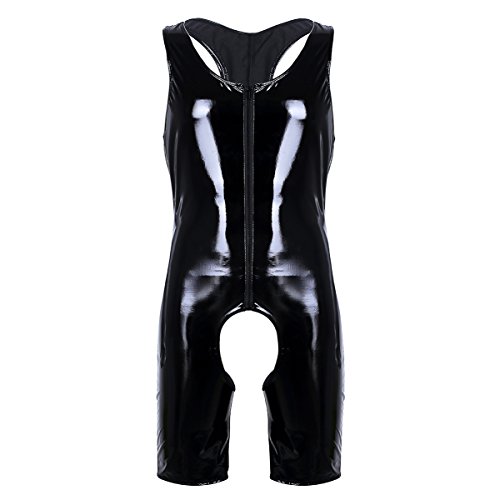 TiaoBug Herren Wetlook Tank Top Body ouvert Slim fit Muskelshirt Unterhose Trunks Dessous Unterwäsche Figurformend Unterhemd Overall Einteiler Boxer Body mit Öffnung Schwarz 4XL von TiaoBug