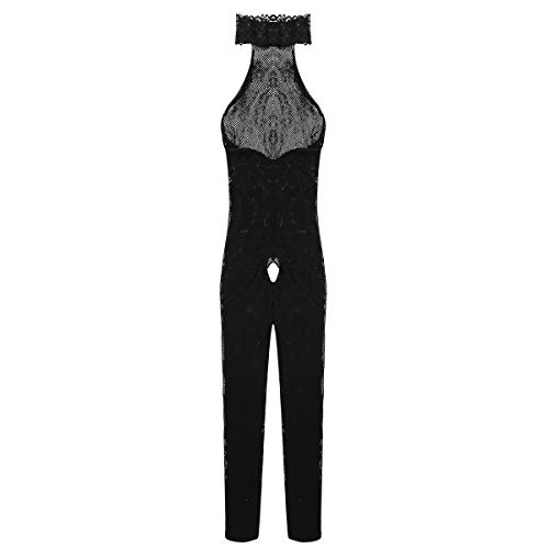 TiaoBug Herren sexy Ouvert Strumpfhosen Fischnetz Jumpsuit Ganzkörper Anzug reizvoll Dessous Nachtwäsche Clubwear Schwarz Neckholder Einheitsgröße von TiaoBug