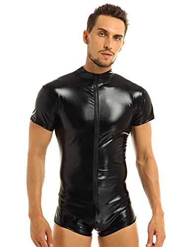 TiaoBug Herrenbody Wetlook Bodysuit Herren Body Unterwäsche Slip schwarz Erotik Kleidung Dessous Clubwear Schwarz M von TiaoBug