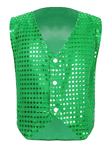 TiaoBug Jungen Anzug Weste festlich Tops Knopf für Kinder glänzend Gilet Anzugsweste Party Kostüm zur Hochzeit Fasching gr. 122 128 134 140 152 Grün F 140-152 von TiaoBug