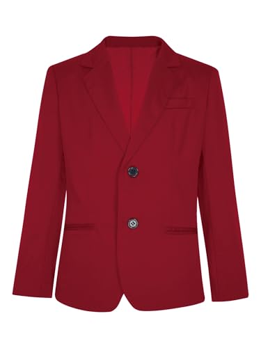 TiaoBug Jungen Klassischer Anzug EIN-Knopf Anzugjacke V-Aussschnitt Sakko Regular Fit Smoking Jacke Einfarbig/Gepunktet Blazer zur Party Hochzeit Dunkelrot I 158-164 von TiaoBug