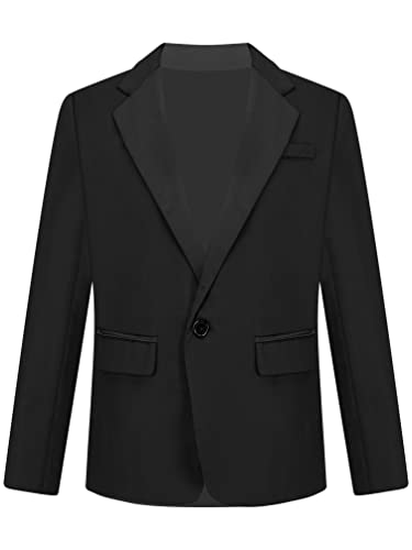 TiaoBug Jungen Klassischer Anzug EIN-Knopf Anzugjacke V-Aussschnitt Sakko Regular Fit Smoking Jacke Einfarbig/Gepunktet Blazer zur Party Hochzeit Schwarz E 146-152 von TiaoBug