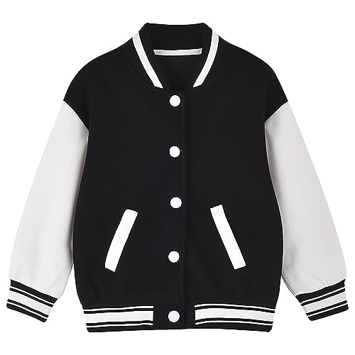 TiaoBug Jungen Mädchen Old School College Baseball Jacke Strickjacke Cardigan mit Knopfleiste Sportlich Jäckchen Baumwolle Gestickte Pullovers Pulli Oberteil Schwarz E 104-110 von TiaoBug