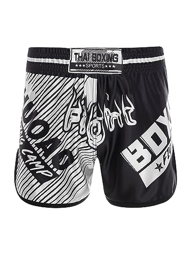 TiaoBug Jungen Muay Thai Boxing Shorts Buchstaben Druck Kurze Hose Kinder Sport Gym Fitness Kickboxing Training Pants gr. 110-164 Weiß schwarz 146-152 von TiaoBug