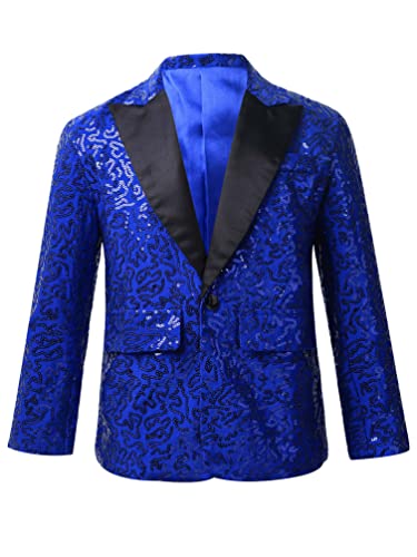 TiaoBug Jungen Pailletten Anzug V-Aussschnitt Sakko Slim Fit Smoking Jacke Glänzend Blazer Tops zur Party Hochzeit Blau 158-164 von TiaoBug