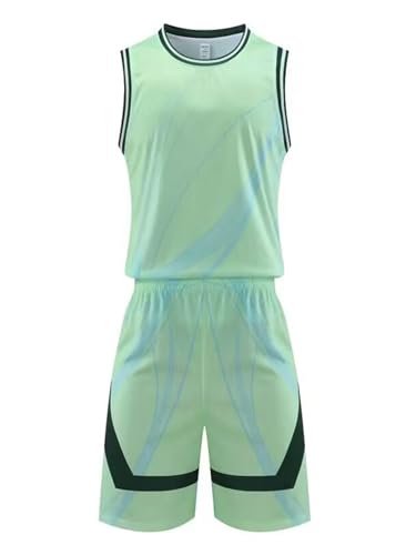 TiaoBug Jungen Sport Shirt Ärmellos Tank Top + Sommer Shorts Kurze Hose Basketball Uniformen Training Trikot Set Atmungsaktive Sportbekleidung gr. 110-170 Hellgrün 158-164 von TiaoBug