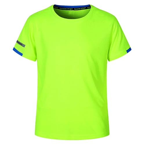 TiaoBug Jungen Sport T-Shirt Atmungsaktive Shirt Kurzarm Rundhals Tank Tops Fußball Trikot Funktionsshirt Fitness Training Oberteil Sportswear Fluorescent Green D 110-116 von TiaoBug