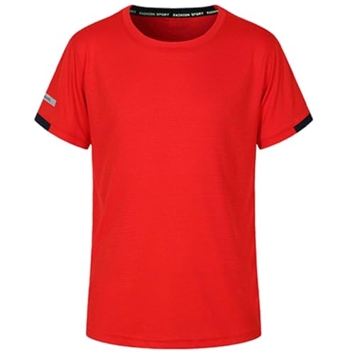 TiaoBug Jungen Sport T-Shirt Atmungsaktive Shirt Kurzarm Rundhals Tank Tops Fußball Trikot Funktionsshirt Fitness Training Oberteil Sportswear Rot D 122-128 von TiaoBug